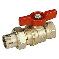 Кран шаровой полнопроходной DADO с отводом 1 1/4"x1 1/4" Н-В компактная модель, резьба внутренняя/наружная, никелированный, ручка-бабочка красная