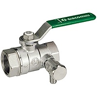 Кран шаровой, R250WS, 1", ВВ, ручка-рычаг зеленый, хромированный, со сливом