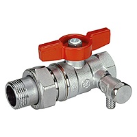 Кран шар. с американкой 1/2" с дренажем, ручка - бабочка красная