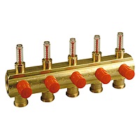 Коллектор 1"x18 /3,  сo встроенными отсечными/балансировочными клапанами, расходомерами, с отводами с наружной резьбой