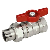 Кран шаровой полупроходной, 1/2"x1/2", с красной дроссельной рукояткой, с отводом, хромированный