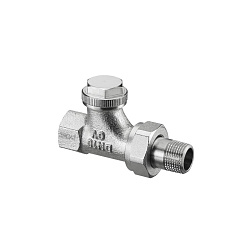 Вентиль на обратную подводку, Oventrop, Combi 3, проходной, DN-15, 1/2", ВН, PN, бар-10, T°C -от +2 до +120, бронза/латунь, никелированный, НГ со штуцером, предварительная настройка, отключение, заполнение/слив
