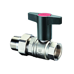 Кран шаровой, Oventrop, Optibal, полнопроходной, DN-15, 1/2", НВ, PN, бар-16, ручка-пластмассовая, удлинённая антрацит, латунь, никелированный, с ниппелем и НГ