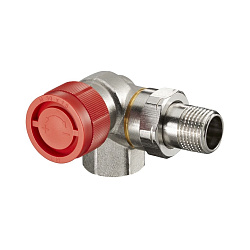 Вентиль, Oventrop, серия AF, термостатический, угловой трехосевой, DN-15, 1/2", 1/2", ВН, PN, бар-16, T°C -от +2 до +120, бронза/латунь, никелированный, левое подключение, с плавной, точной предварительной настройкой