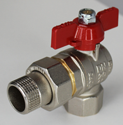Кран шаровой, ELSEN, полнопроходной, угловой, 3/4", НВ, PN 40, T°C -от -20 до +140, ручка-бабочка, с разъемным соединением, латунь