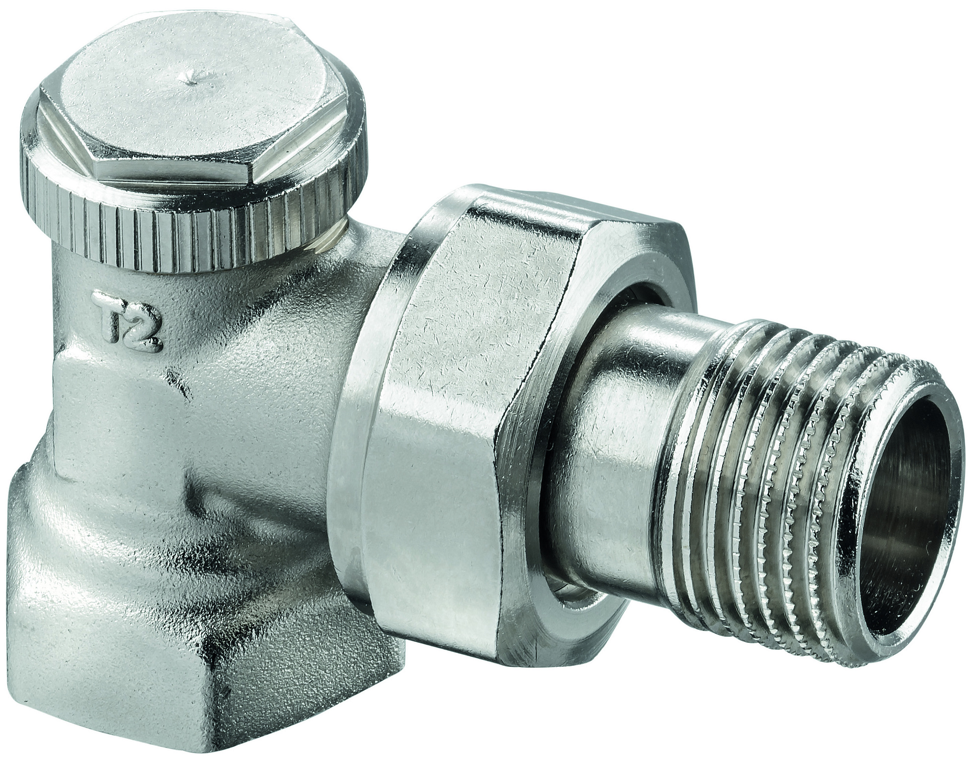 Вентиль, ELSEN, отсекающий, угловой, 1/2", 1/2", ВН, PN, бар-10, T°C -от -10 до +120, латунь, никелированный, для отопительных приборов-с боковой подводкой