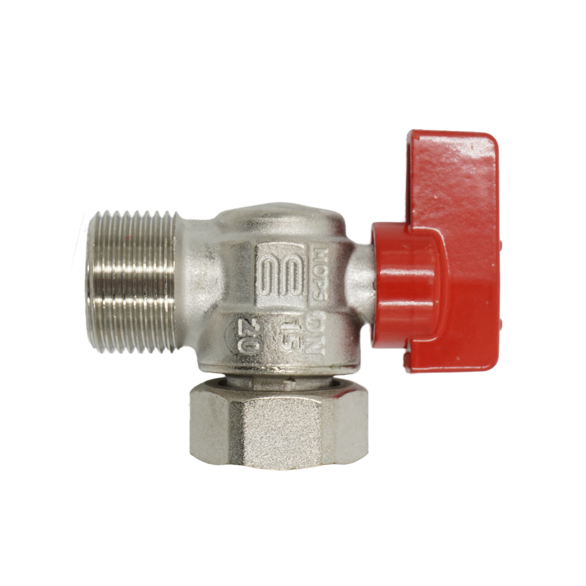 Кран шаровой, ELSEN, угловой, 3/4", 3/4, НВ, PN 16, T°C -от -20 до +130, ручка-флажок красная, с НГ для подключения бойлера