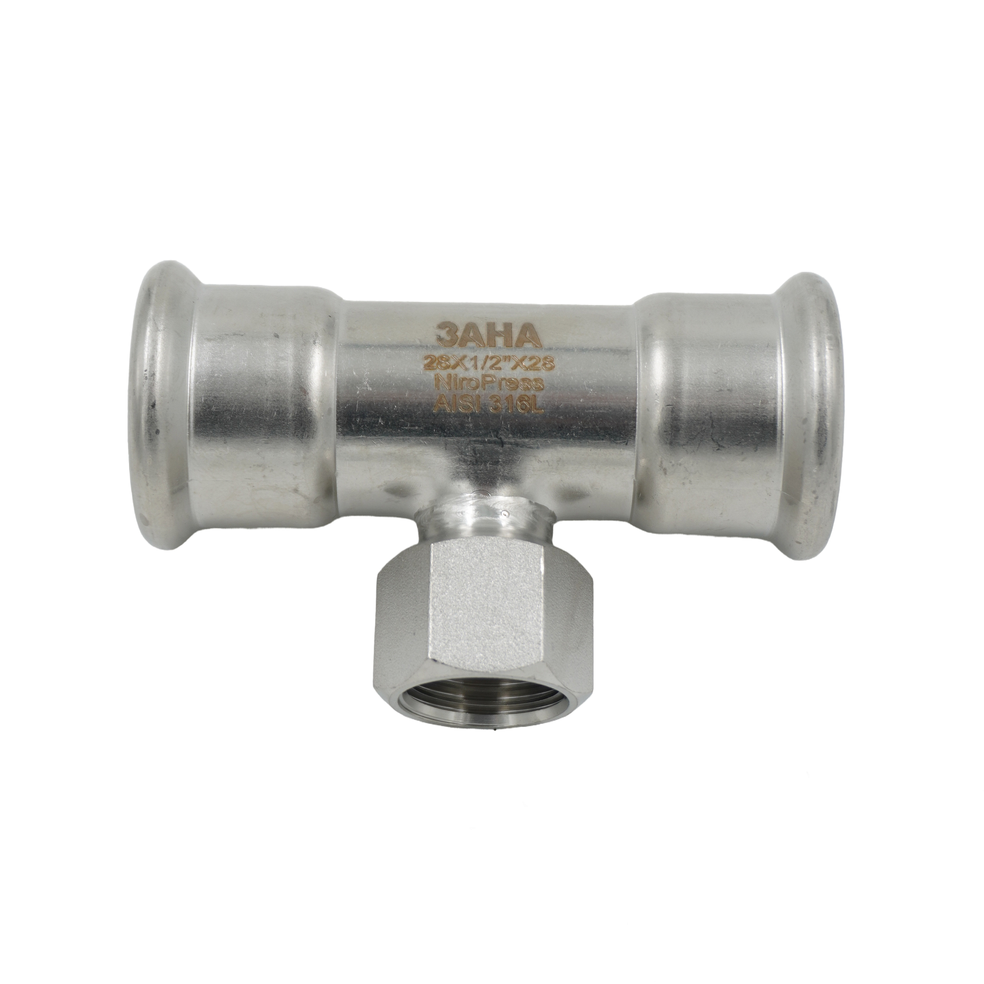 Тройник ЗАНА (SANHA)  ЗАНА (SANHA) NiroPress AISI 316L  ВПр-ВР-ВПр, Dn 28x1/2x28