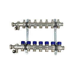 Коллекторная группа, ELSEN, 1", 7 контуров, размер отвода-3/4", PN, бар-4, T°C -от 0 до +70, с вентилями, нержавеющая сталь