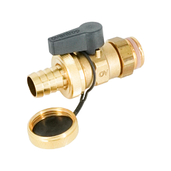 Кран шаровой, Oventrop, Optiflex KFE, DN-20, 3/4", Н, ручка-с ограничителем, латунь, со штуцером для шланга (мягкое уплотнение) и колпачком