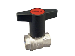 Кран шаровой, Oventrop, Optibal, полнопроходной, DN-10, 3/8", ВВ, PN, бар-16, ручка-пластмассовая, удлинённая антрацит, латунь, никелированный