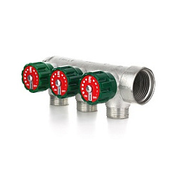 Коллектор модульный, 3/4", 4 контура, размер отвода-1/2" НР ПУ,вентили под 90°, TIN латунь