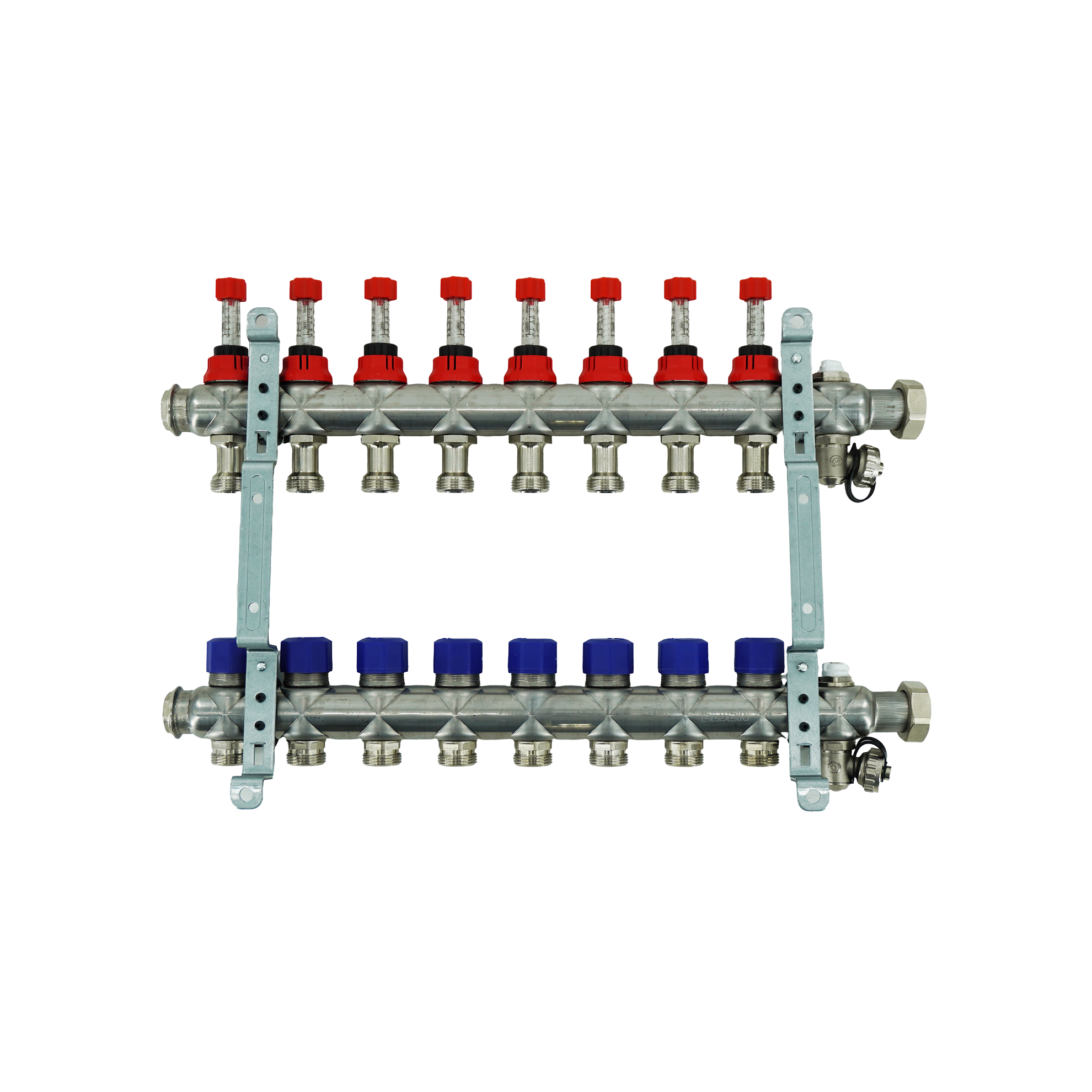 Коллекторная группа, ELSEN, 1", 8 контуров, размер отвода-3/4", PN, бар-4, T°C -от 0 до +70, с вентилями и расходомерами, нержавеющая сталь