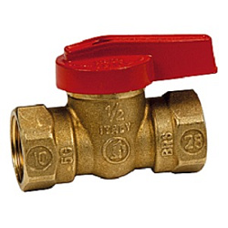 Шаровой клапан газовый, 1/2", с внутренней резьбой, с красной рычажной рукояткой, нехромированный