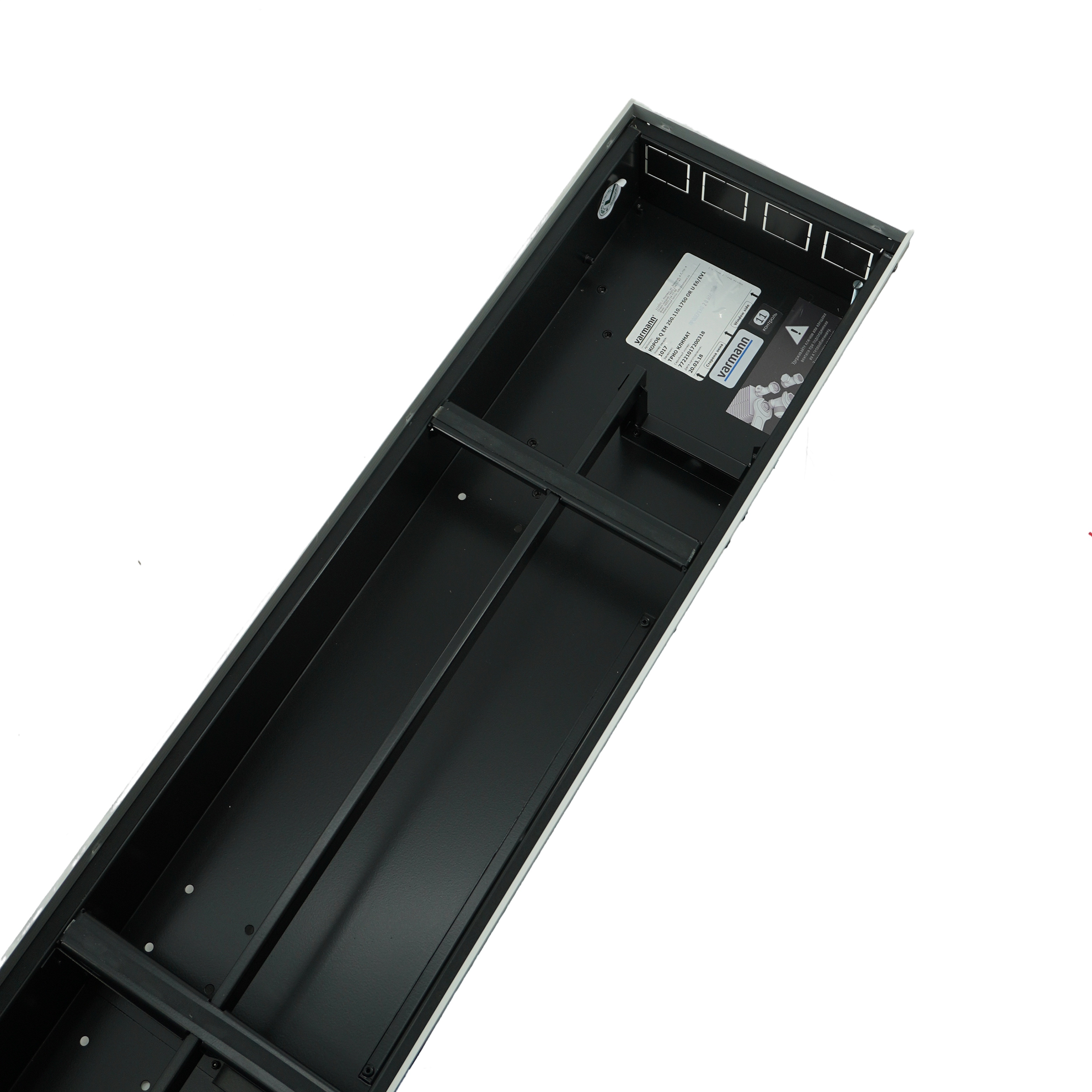 Короб Varmann Q EM 250.110.1750 OR + U, шириной 250 мм, высотой 110 мм, длиной 1750 мм, без решетки, U - бортик цвет натуральный алюминий