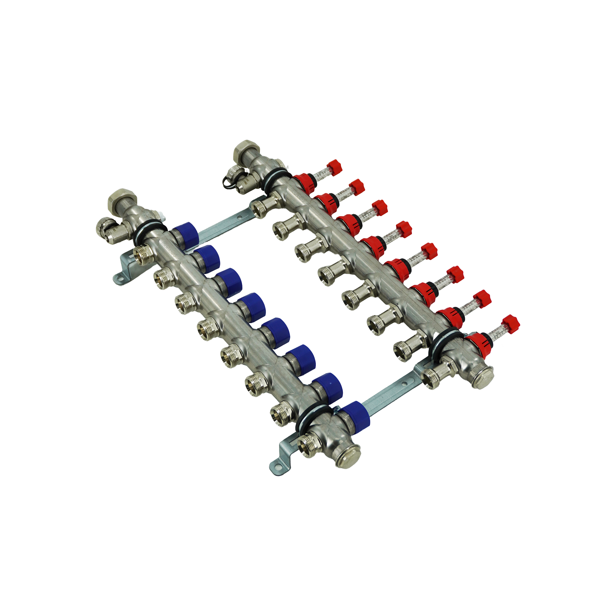 Коллекторная группа, ELSEN, 1", 8 контуров, размер отвода-3/4", PN, бар-4, T°C -от 0 до +70, с вентилями и расходомерами, нержавеющая сталь
