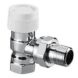 Вентиль, Oventrop, CV 9, термостатический, угловой, DN-15, 1/2", 1/2", НВ, PN, бар-10, T°C -от +2 до +120, латунь, хромированный, с преднастройкой