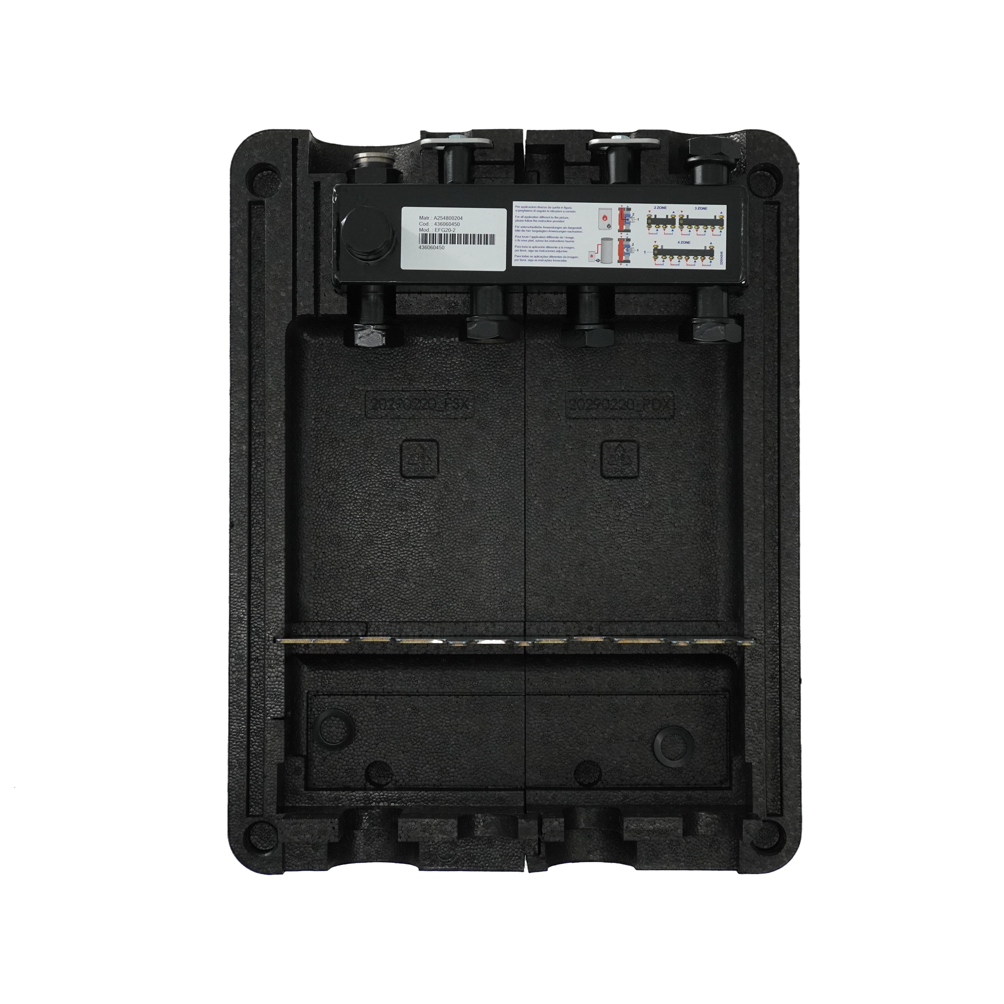 Комбинированная гребёнка, ELSEN, DN20, с гидрострелкой, подключение-1", 2 контура, размер отвода-1", мощность, кВт-47, расход-2 м3/ч, PN, бар-6, T°C -от +2 до +110, с крепежом и теплоизоляцией