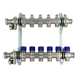 Коллекторная группа, ELSEN, 1", 6 контуров, размер отвода-3/4", PN, бар-4, T°C -от 0 до +70, с вентилями, нержавеющая сталь