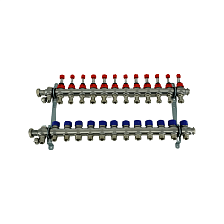 Коллекторная группа, ELSEN, 1", 12 контуров, размер отвода-3/4", PN, бар-4, T°C -от 0 до +70, с вентилями и расходомерами, нержавеющая сталь