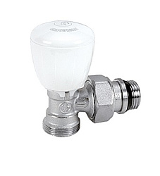 Клапан угловой микрометрический термостатический 1/2"x18, хромированный, отвод с герметичной прокладкой, подсоединение с наружной резьбой