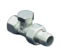 Вентиль на обратную подводку, Oventrop, Combi 2, проходной, DN-20, 3/4", ВН, PN, бар-10, T°C -от +2 до +120, латунь, никелированный, НГ со штуцером, предварительная настройка, отключение