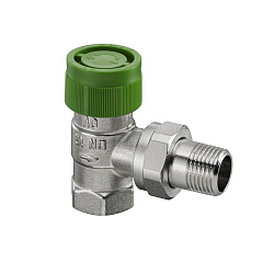 Вентиль, Oventrop, серия AZV, термостатический, угловой, DN-15, 1/2", 1/2", ВН, PN, бар-16, T°C -от -10 до +120, латунь, никелированный, плавная преднастройка