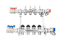 Комплект коллекторов РЕХАУ с шаровыми кранами HKV-D, G1", 5 контуров, выход-3/4" ЕК, нержавеющая сталь