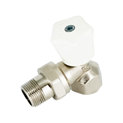 Вентиль, Oventrop, серия HR, с ручным приводом, угловой, DN-20, 3/4", ВН, PN, бар-10, T°C -от +2 до +120, латунь, хромированный, маховик белый