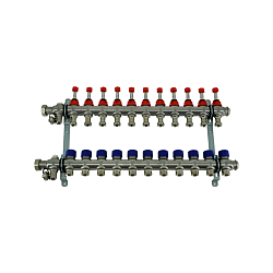 Коллекторная группа, ELSEN, 1", 11 контуров, размер отвода-3/4", PN, бар-4, T°C -от 0 до +70, с вентилями и расходомерами, нержавеющая сталь