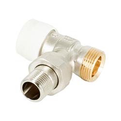 Вентиль, Oventrop, серия AV9, термостатический, угловой, DN-15, 3/4", 1/2", Н ЕК-Н, PN, бар-10, T°C -от +2 до +120, латунь, никелированный, плавная преднастройка