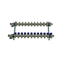 Коллекторная группа, ELSEN, 1", 12 контуров, размер отвода-3/4", PN, бар-4, T°C -от 0 до +70, с вентилями, нержавеющая сталь