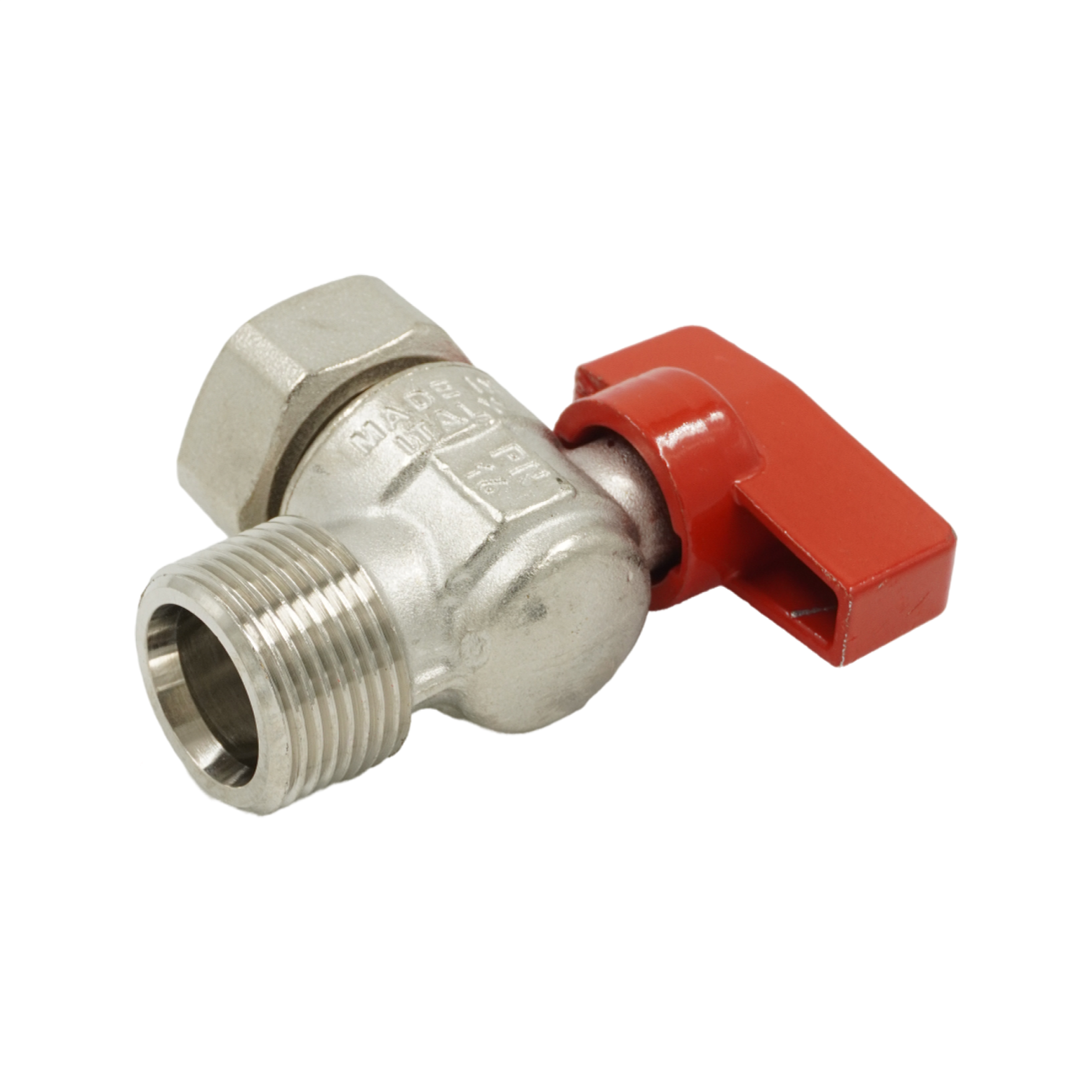 Кран шаровой, ELSEN, угловой, 3/4", 3/4, НВ, PN 16, T°C -от -20 до +130, ручка-флажок красная, с НГ для подключения бойлера