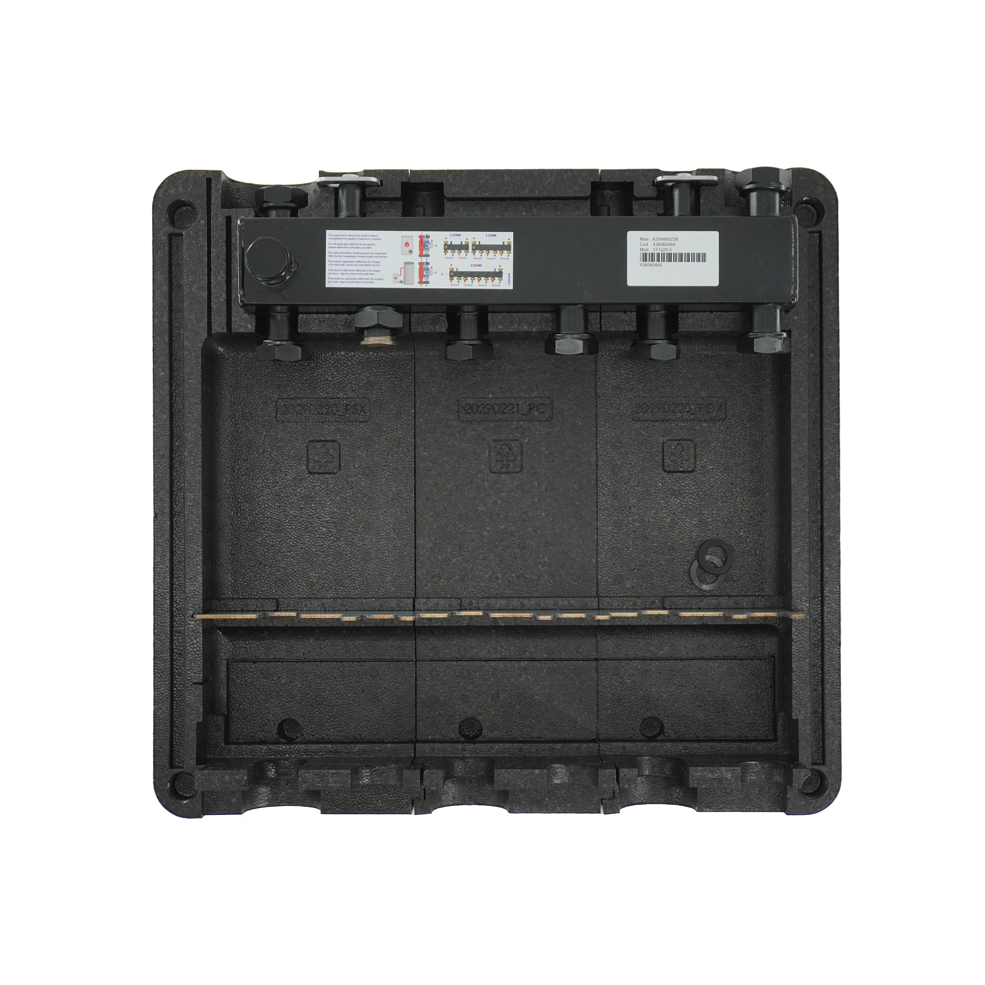 Комбинированная гребёнка, ELSEN, DN20, с гидрострелкой, подключение-1", 3 контура, размер отвода-1", мощность, кВт-47, расход-2 м3/ч, PN, бар-6, T°C -от +2 до +110, с крепежом и теплоизоляцией