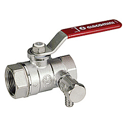 Кран шаровой, Giacomini, R250DS, стандартный проход, 1/2", ВВ, ручка-рычаг красный, латунь, хромированный, со сливом