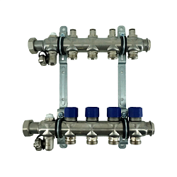 Коллекторная группа, ELSEN, 1", 4 контура, размер отвода-3/4", PN, бар-4, T°C -от 0 до +70, с вентилями, нержавеющая сталь