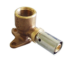 Угольник прессовый, Oventrop, Cofit P, 90°, В, 16 x 2 x 1/2", бронза (RX), короткий, с креплением