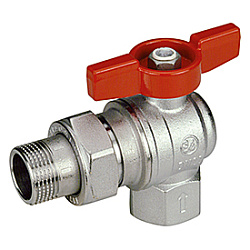 Угловой шаровой кран 1/2"x1/2" В-Н с отводом, с красной дроссельной рукояткой бабочка, хромированный