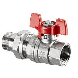 Кран шаровой, Oventrop, Optibal, полнопроходной, DN-25, 1", НВ, PN, бар-16, ручка-бабочка, латунь, никелированный, с ниппелем и НГ