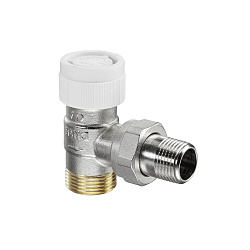 Вентиль, Oventrop, серия AV9, термостатический, угловой, DN-15, 3/4", 1/2", Н ЕК-Н, PN, бар-10, T°C -от +2 до +120, латунь, никелированный, плавная преднастройка