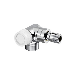 Вентиль, Oventrop, серия E, термостатический, угловой трехосевой, DN-15, 1/2", 1/2", ВН, PN, бар-10, T°C -от +2 до +120, латунь, хромированный, левое подключение, с преднастройкой