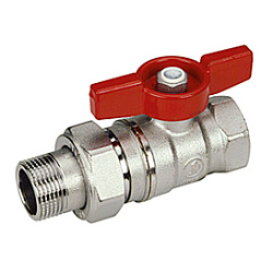 Кран шаровой полупроходной, 3/4"x1", с красной дроссельной рукояткой, с отводом, хромированный