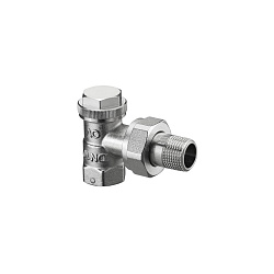 Вентиль на обратную подводку, Oventrop, Combi 3, угловой, DN-20, 3/4", ВН, PN, бар-10, T°C -от +2 до +120, бронза/латунь, никелированный, НГ со штуцером, предварительная настройка, отключение, заполнение/слив