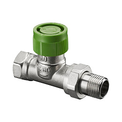 Вентиль, Oventrop, серия AZV, термостатический, проходной, DN-15, 1/2", 1/2", ВН, PN, бар-16, T°C -от -10 до +120, латунь, никелированный, плавная преднастройка