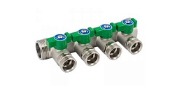 Коллектор модульный, ELSEN, 1", 2 контура, размер отвода-3/4" ЕК, PN, бар-10, T°C -85, с шаровыми кранами, латунь