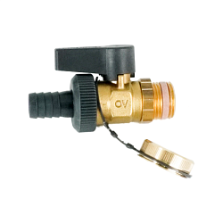 Кран шаровой, Oventrop, Optiflex KFE, DN-15, 1/2", Н, ручка-с ограничителем, латунь, со штуцером для шланга (мягкое уплотнение) и колпачком