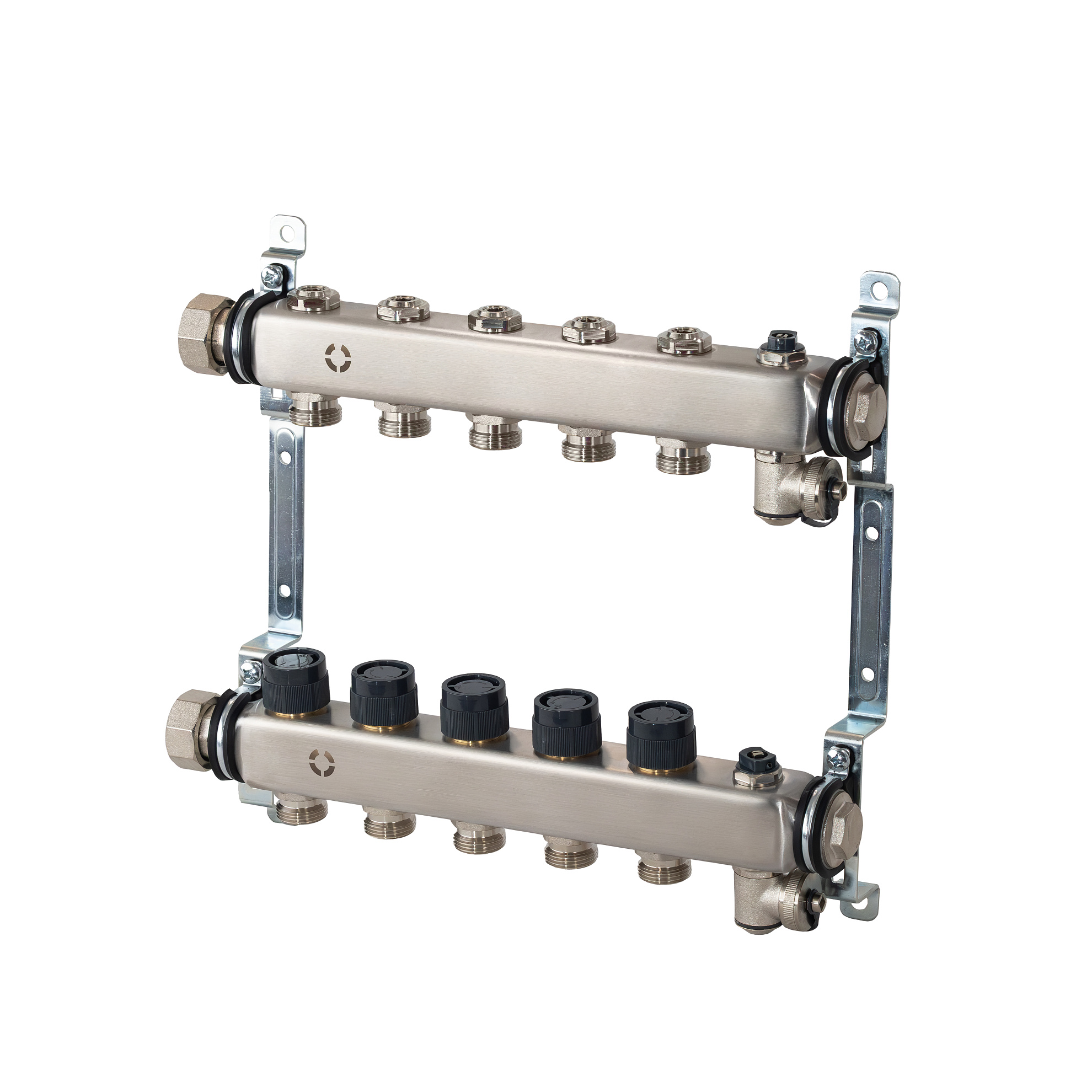 Распределительная гребенка, Oventrop, Multidis SHR, PN 10, 2 х G 3/4, количество контуров-2, выход-3/4" ЕК, нержавеющая сталь, со встроенными регулирующими вставками