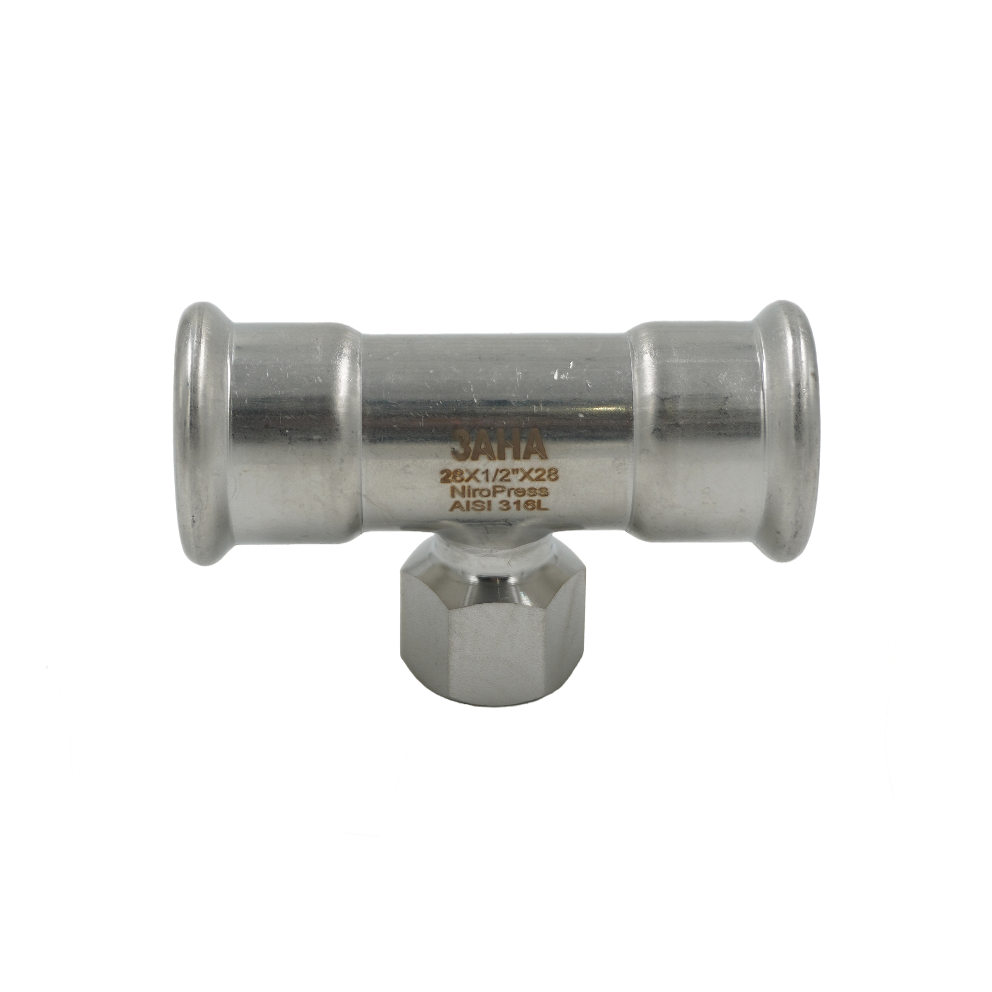 Тройник ЗАНА (SANHA)  ЗАНА (SANHA) NiroPress AISI 316L  ВПр-ВР-ВПр, Dn 28x1/2x28