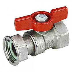 Кран шаровой 3/4"x3/4" В-В с накидной гайкой хромированный с красной рукояткой бабочка