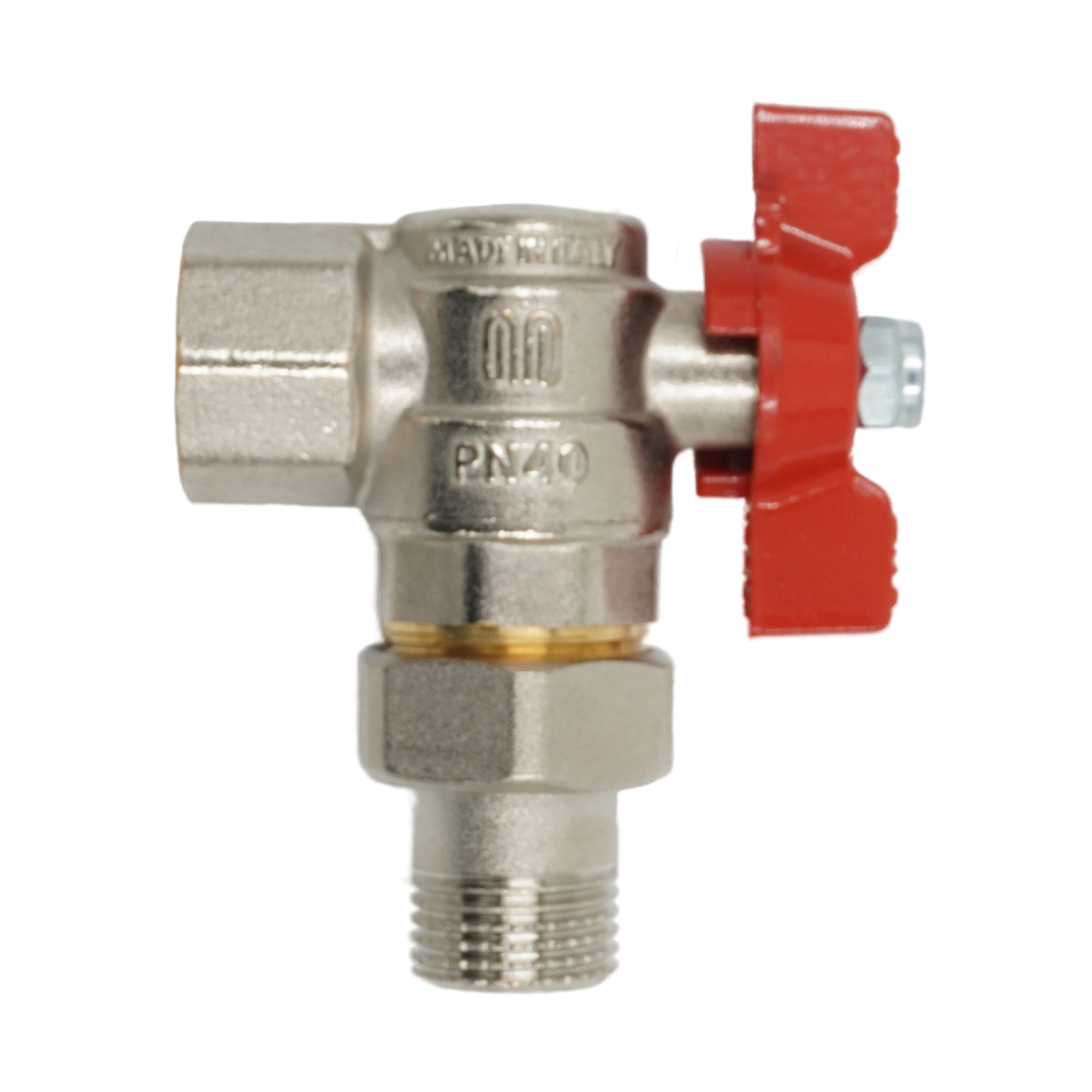 Кран шаровой, ELSEN, полнопроходной, угловой, 1/2", НВ, PN 40, T°C -от -20 до +140, ручка-бабочка, с разъемным соединением, латунь